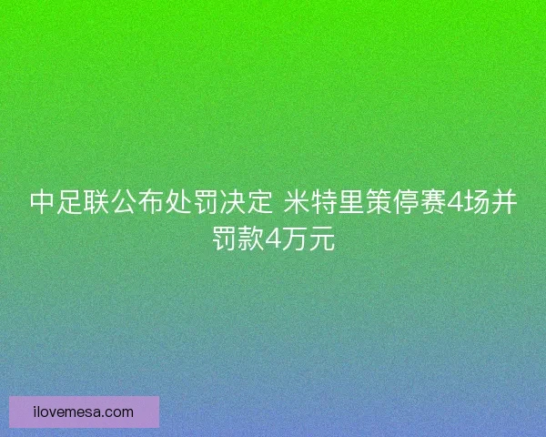 中足联公布处罚决定 米特里策停赛4场并罚款4万元 中足联公布处罚决定 米特里策停赛4场并罚款4万元